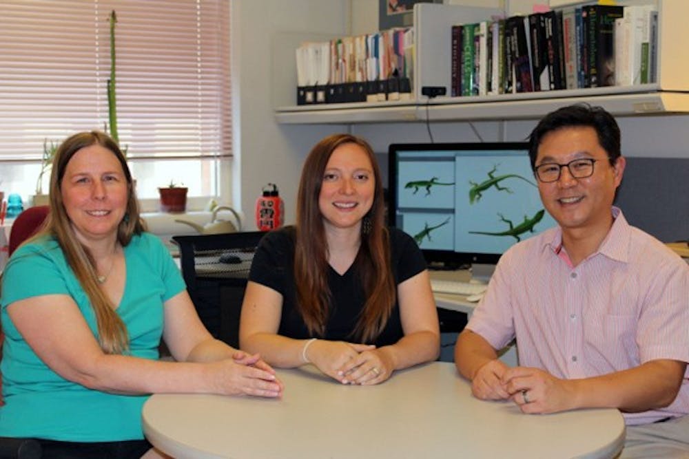 Pictured from left to right researchers Jeanne Wilson-Rawls, Elizabeth Hutchins, Kenro Kusumi. (Photo courtesy Joel Robertson)