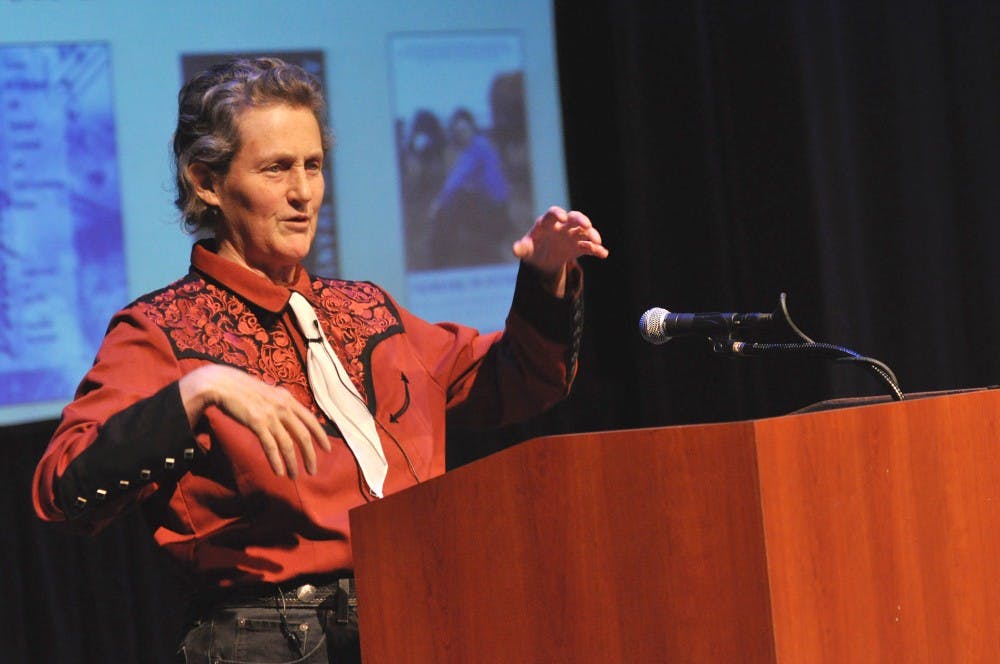 ADVERSITY OVERCOME: Author and Colorado State University professor Temple Grandin speaks to the ASU community about her experiences with autism, her work designing livestock handling systems and how to understand different types of autism. Grandin studied animal science at ASU and was one of Time magazine's 100 Most Influential People of the Year in 2010. (Photo by Sierra Smith)
