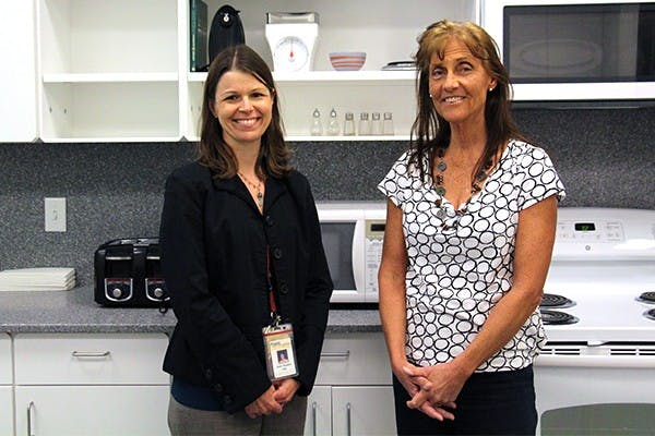 Dr. Carol Johnston (left) and Dr. Karen Sweazea pose for a portrait in the Arizona Biomedical Collaborative Building, Monday, Dec. 1, 2014 in downtown Phoenix. Dr.  Johnston and Dr. Sweazea work in a lab to produce testing materials for their research on type 2 diabetes. (Photo by Tynin Fries)