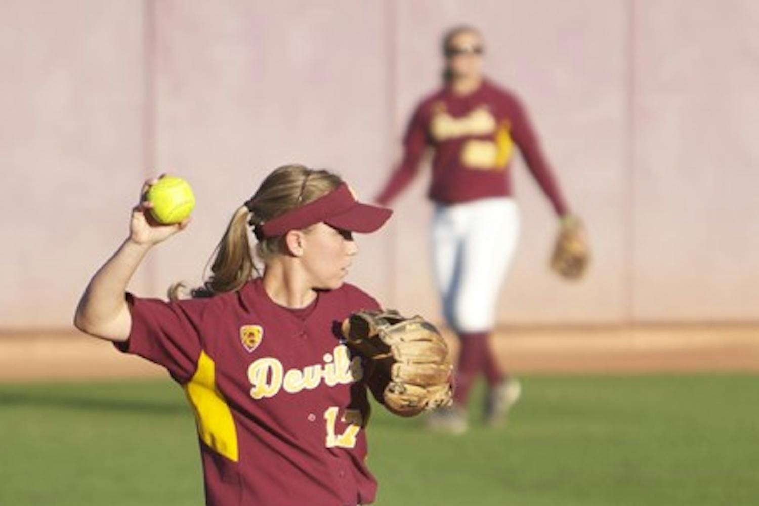 Plate Presence: ASU junior infielder Katelyn Boyd warms up in between innings during the Sun Devils’ victory over Campbell on March 10. Boyd and her .483 batting average will face UC Santa Barbara for a three-game series starting Friday. (Photo by Scott Stuk)