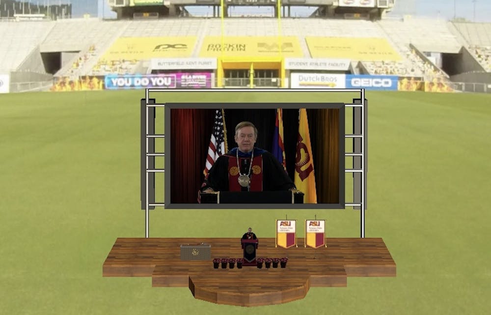 An augmented reality graduation brings President Crow to your home