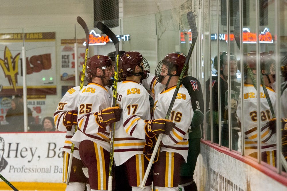 The team celebrates following Belonger's goal against Ohio on Friday January 22, 2016 at the Oceanside Arena in Tempe, AZ