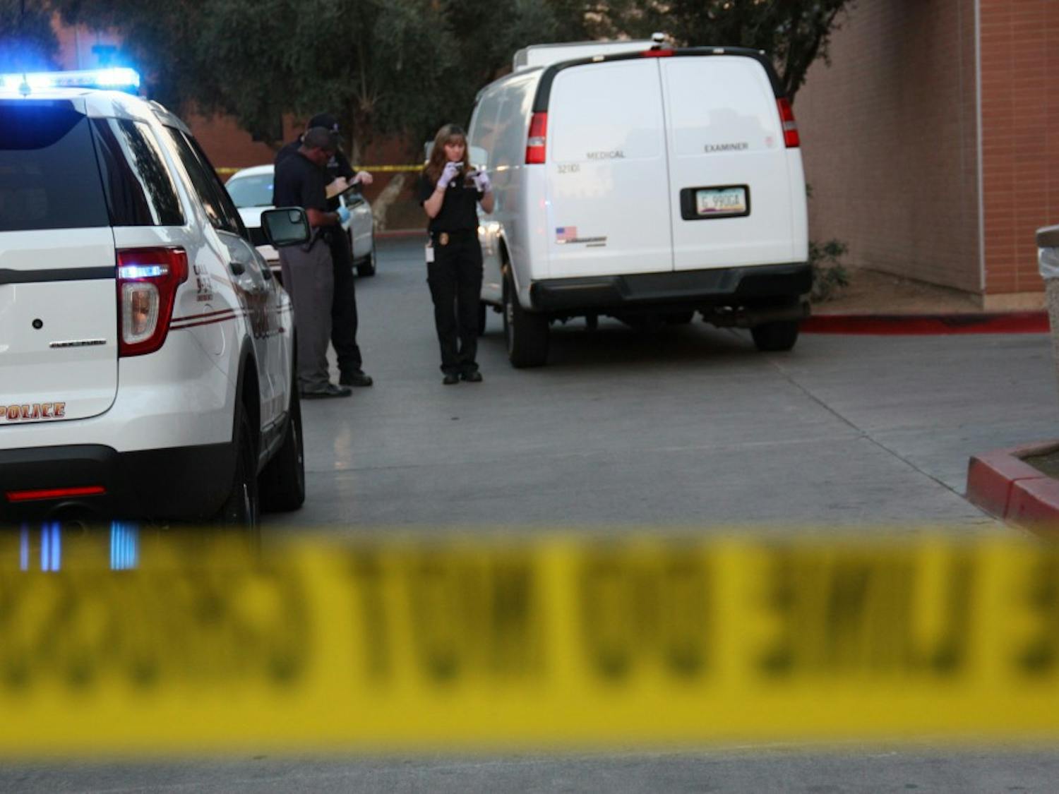 ASU Police responded to the death of an ASU student Tuesday afternoon at the Goldwater Center. (Photo by Shawn Raymundo)