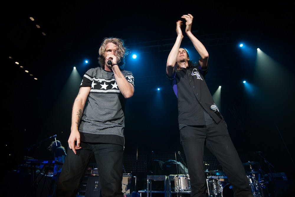 3OH!3 performs during ASU's Fall Welcome Concert on Tuesday, Aug. 18, 2015, at Desert Financial Arena in Tempe, Arizona.
