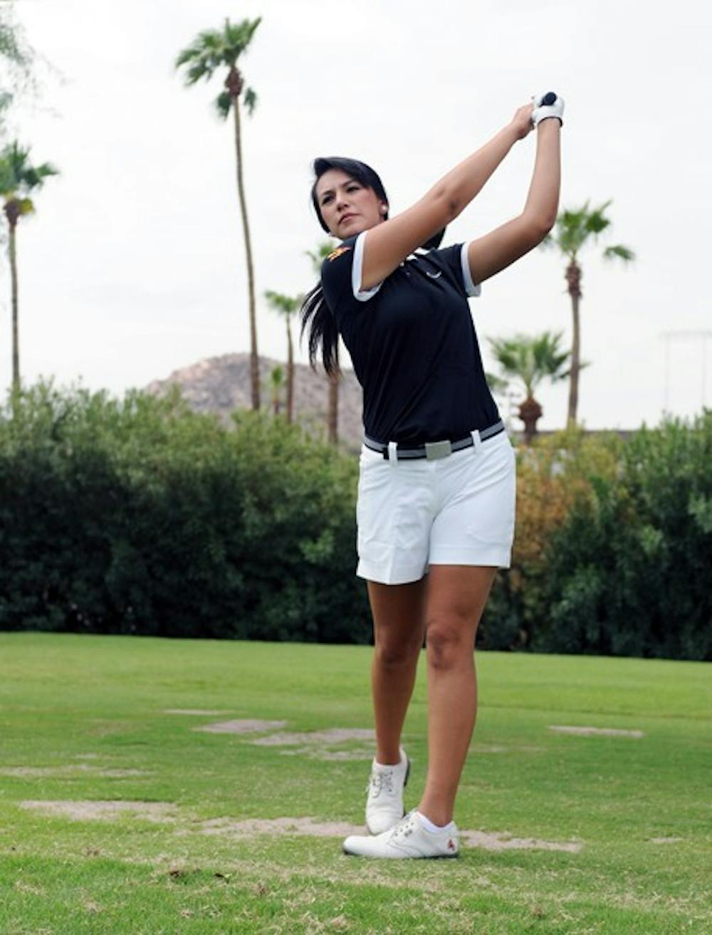 PERSEVERANCE: ASU sophomore Laura Blanco takes a practice swing during media day earlier this year. Blanco fought off back spasms to come back in the third round and help the Sun Devils secure a 10th-place finish. (Photo courtesy of Sun Devil Athletics)