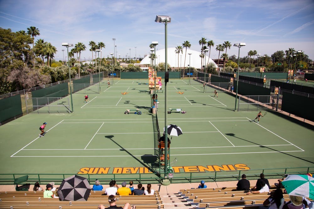 The Sun Devil women's tennis team squares of against UCLA at the Whiteman Tennis Center on April 3rd, 2015. The Sun Devils would lose to the Bruins 3-4.