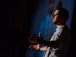 Tomás Stanton, founder of Phonetic Spit, performs his original works of spoken-word poetry&nbsp;at ASU's Center for the Study of Race and Democracy.