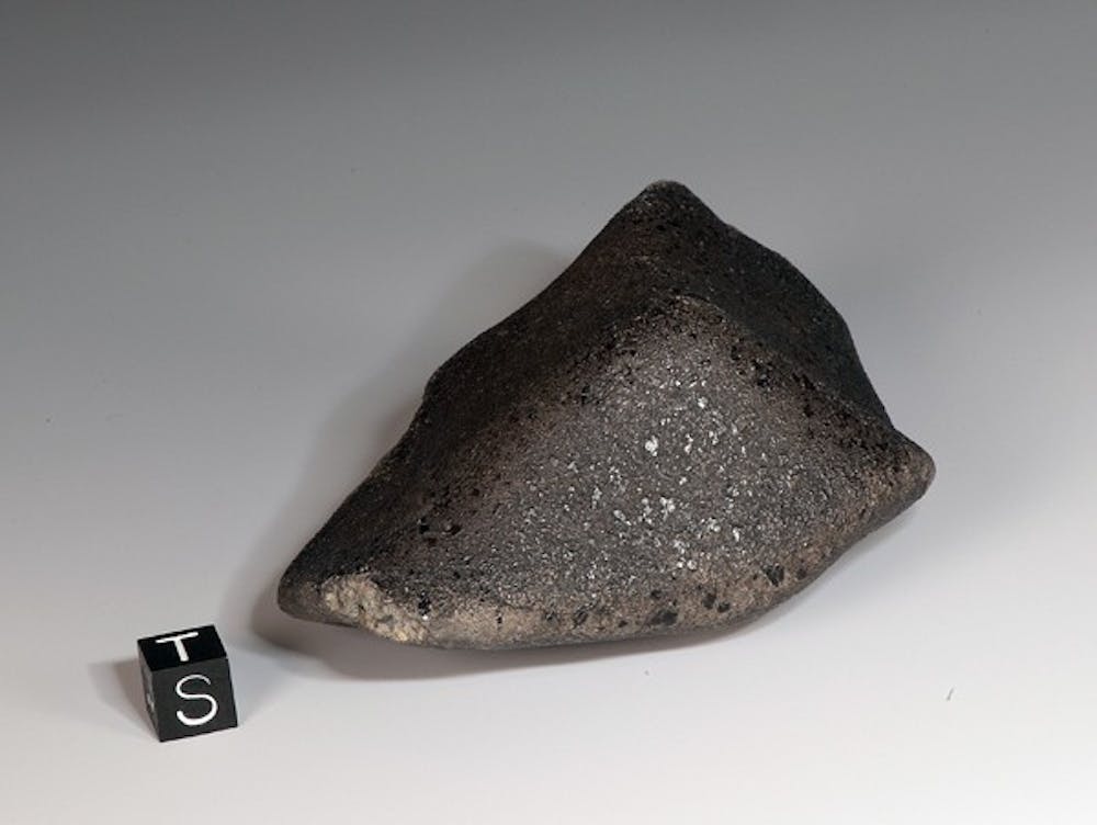 Tissint meteorite found in southeast Morocco was obtained for research by the ASU Center for Meteorite Studies and is the fifth observed fresh fall meteorite in the last 50 years. (Photo courtesy of Laurence Garvie)