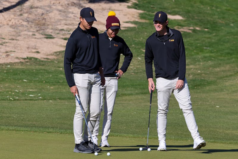 ASU golfers practice at the Copper Cup at Ak-Chin Southern Dunes Golf Club in Maricopa on Monday, Jan. 15, 2024.