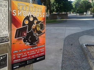 A poster on the Tempe campus&nbsp;advertises&nbsp;the&nbsp;2016 Spring Film Capstone Showcase&nbsp;at the Paul V. Gavin Playhouse on Friday, April 26, 2016.
