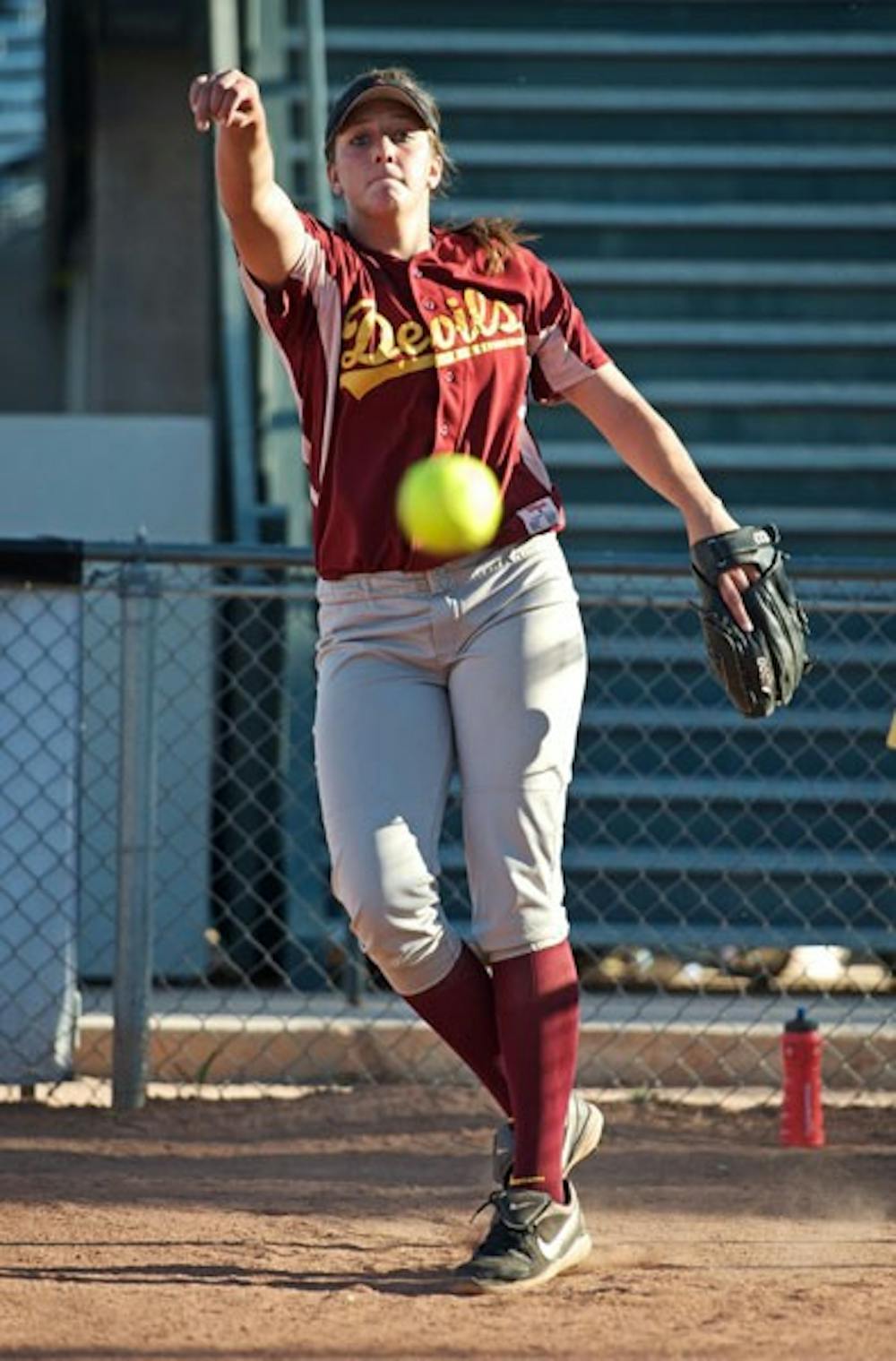 COOL CUSTOMER: ASU sophomore pitcher Hillary Bach has posted a 17-2 record with a 1.99 ERA in 2010, but she’s also known for using her happy personality to stay calm in the circle. (Photo by Michael Arellano)