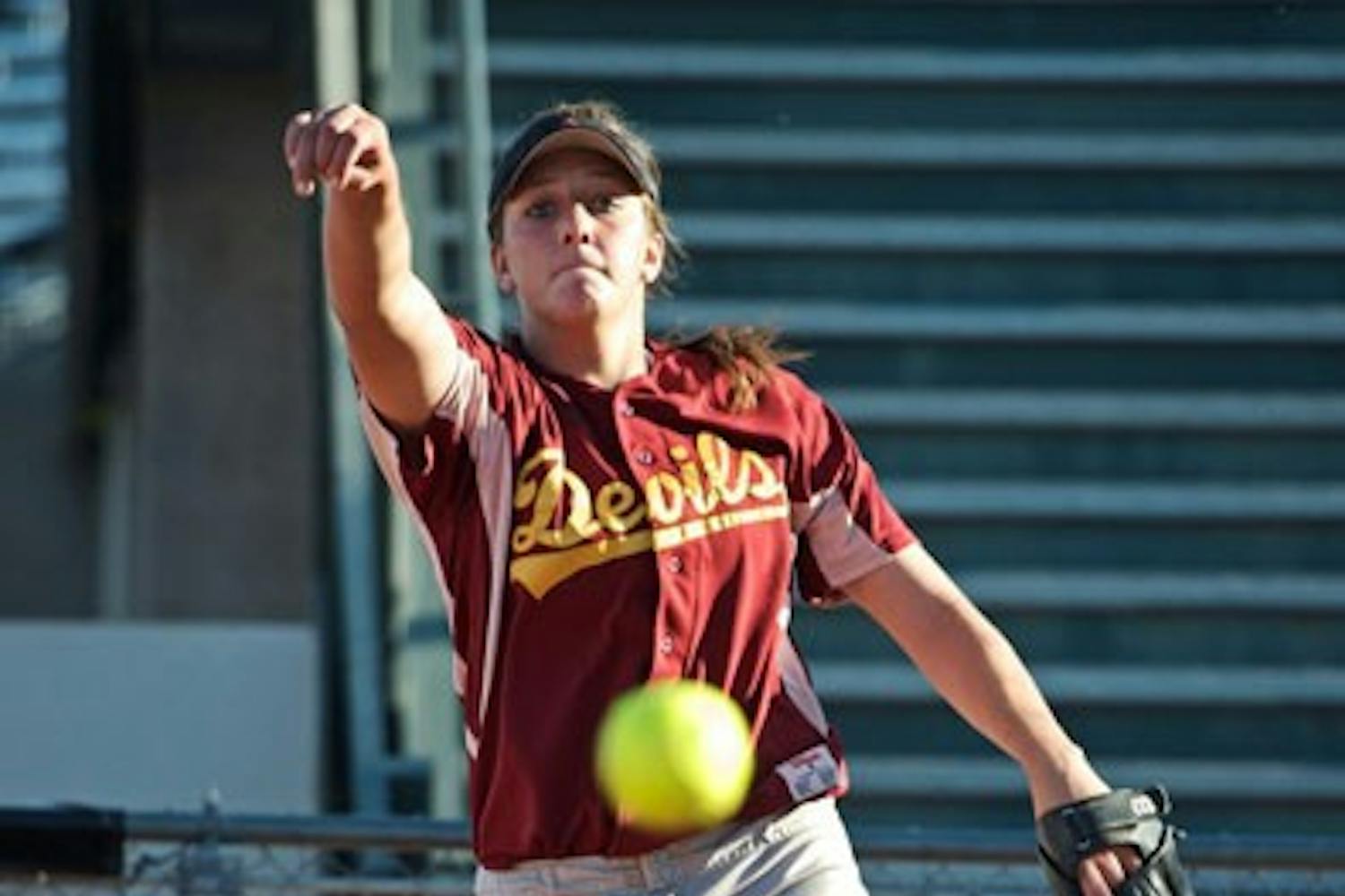 COOL CUSTOMER: ASU sophomore pitcher Hillary Bach has posted a 17-2 record with a 1.99 ERA in 2010, but she’s also known for using her happy personality to stay calm in the circle. (Photo by Michael Arellano)