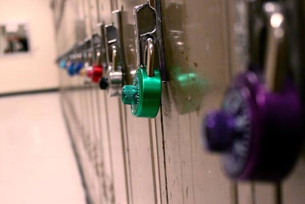 NO LACK OF COLOR: Colorful locks line the lockers in the Art building on the Tempe campus. (Photo by Rosie Gochnour)