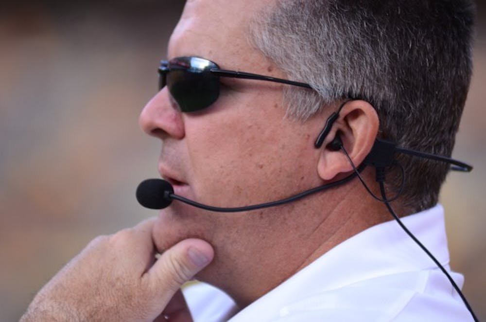 ASU Head Coach Todd Graham watches over the team from the sidelines. (Photo by Aaron Lavinsky)