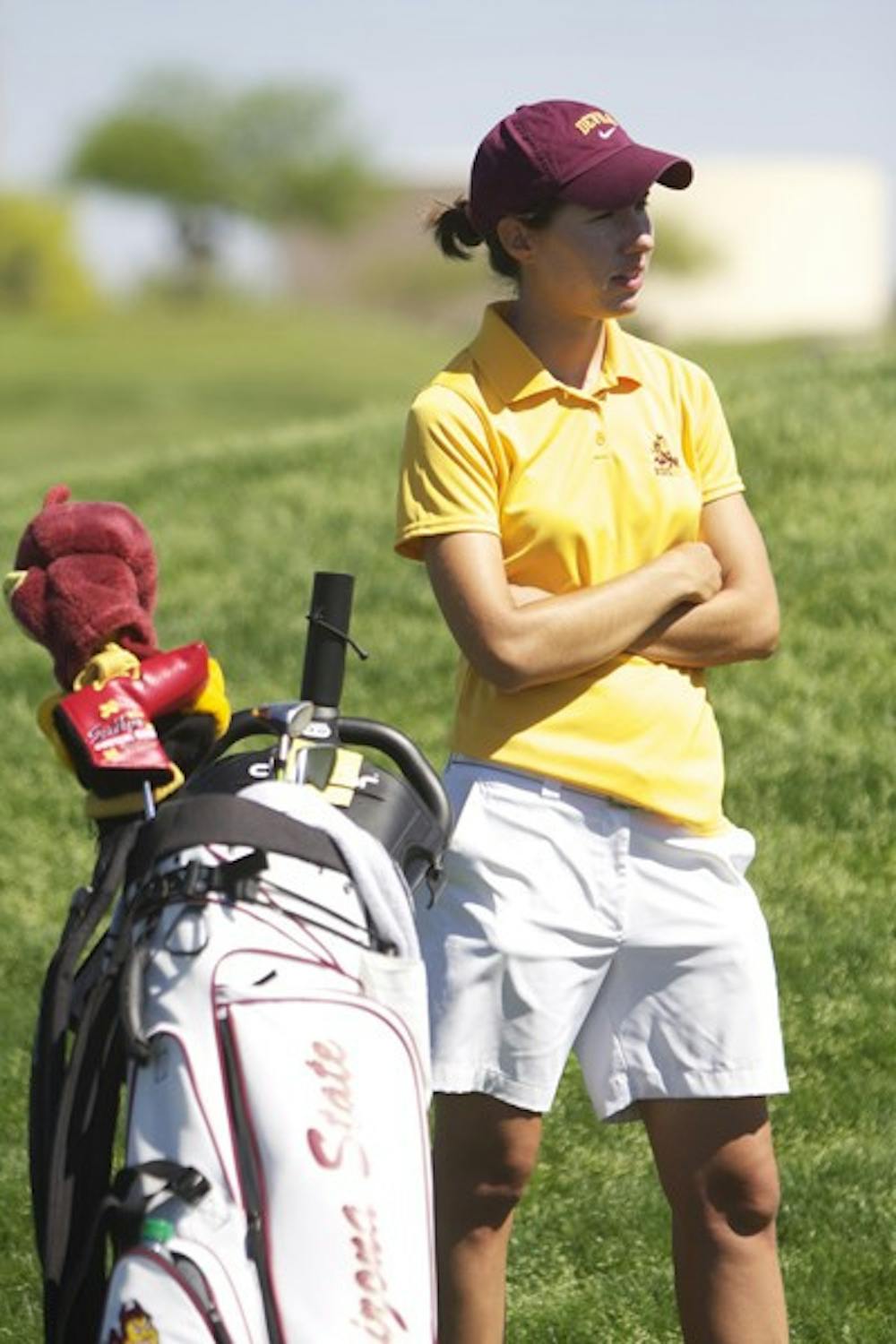 Tough field: ASU junior Carlota Ciganda pauses during the PING/ASU Invitational on Sunday. Ciganda finished in a tie for sixth, and the No. 16 Sun Devils finished seventh as a team. (Photo by Scott Stuk)