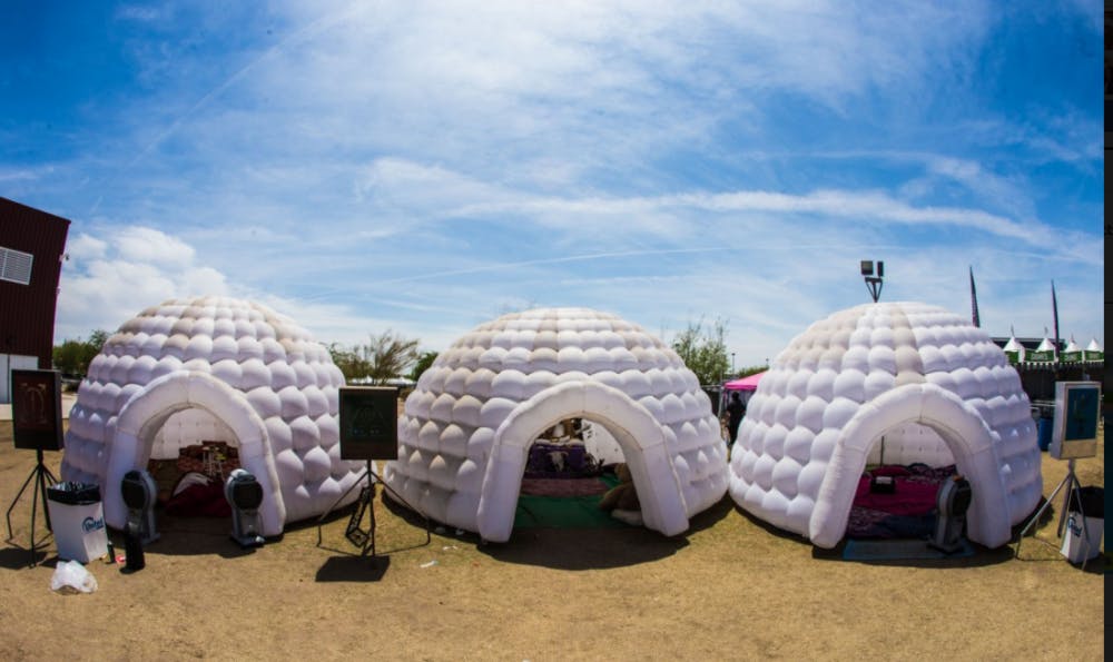Inflatable dome art installations at the Phoenix Lights Festival in April 2017.