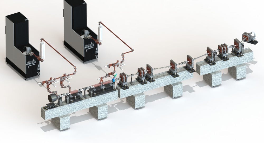 A digital illustration&nbsp;model of ASU BioXFEL's future free-electron laser, which will be housed by the Biodesign C building.&nbsp;
