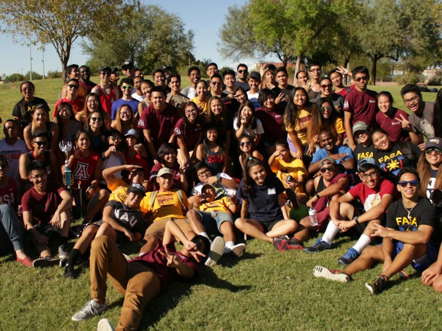 Students from ASU PASA, as well as&nbsp;students from NAU and University of&nbsp;Arizona Filipino clubs pose for a photo during an event.