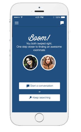 RentHoop users swipe right to indicate they "like" other users. Once matched, they can start a conversation within the app's messaging interface.&nbsp;