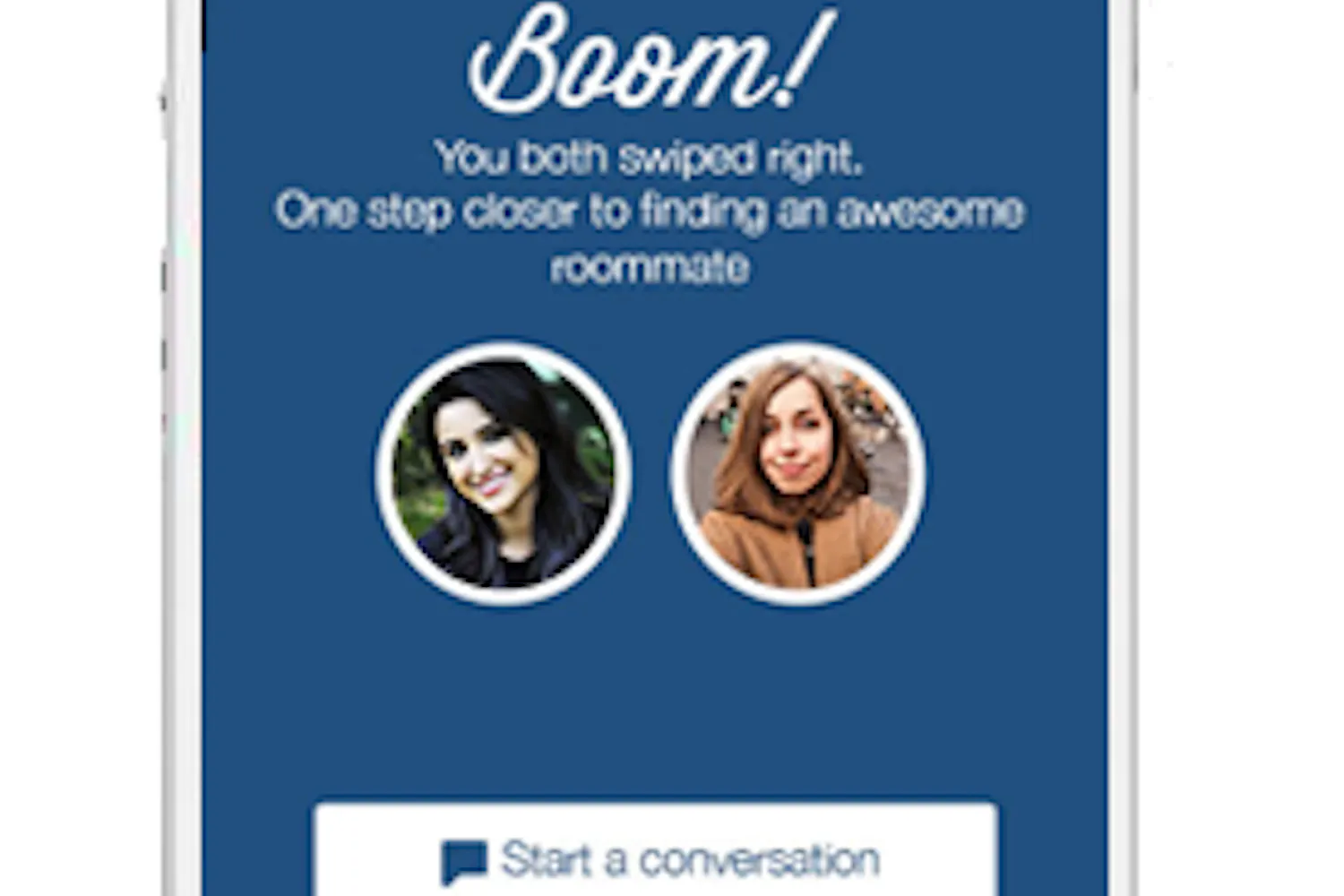 RentHoop users swipe right to indicate they "like" other users. Once matched, they can start a conversation within the app's messaging interface. 