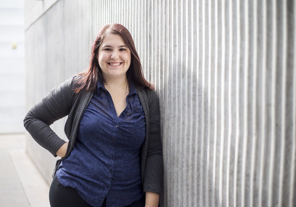 Courtney Besaw, a 2016 ASU graduate, poses for a photo in Coor Hall on Dec. 1, 2016. Besaw was one of the first students to be involved in&nbsp;CompuGirls.&nbsp;
