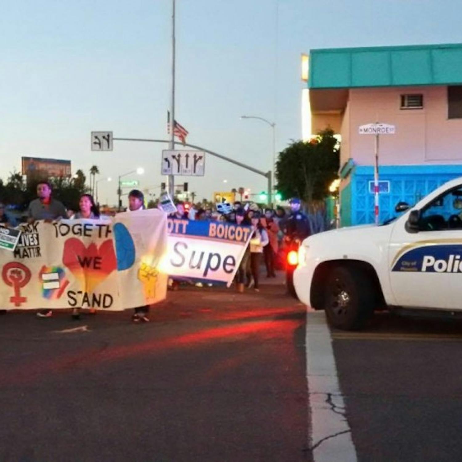 ASU students joined the Living United for Change in Arizona (LUCHA) protest Tuesday evening. 