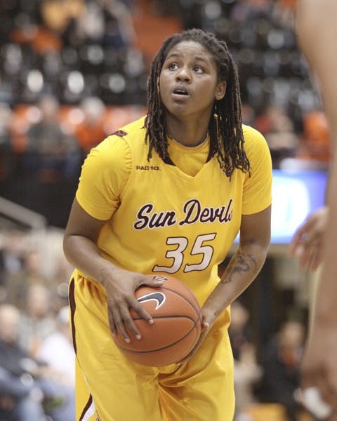 Quick Turnaround: ASU senior guard Tenaya Watson lines up for a free throw during the Sun Devils’ 59-54 victory over Oregon State on Saturday. The Sun Devils face the Beavers in the first round of the Pac-10 Tournament on Wednesday. (Photo courtesy of Steve Rodriguez)