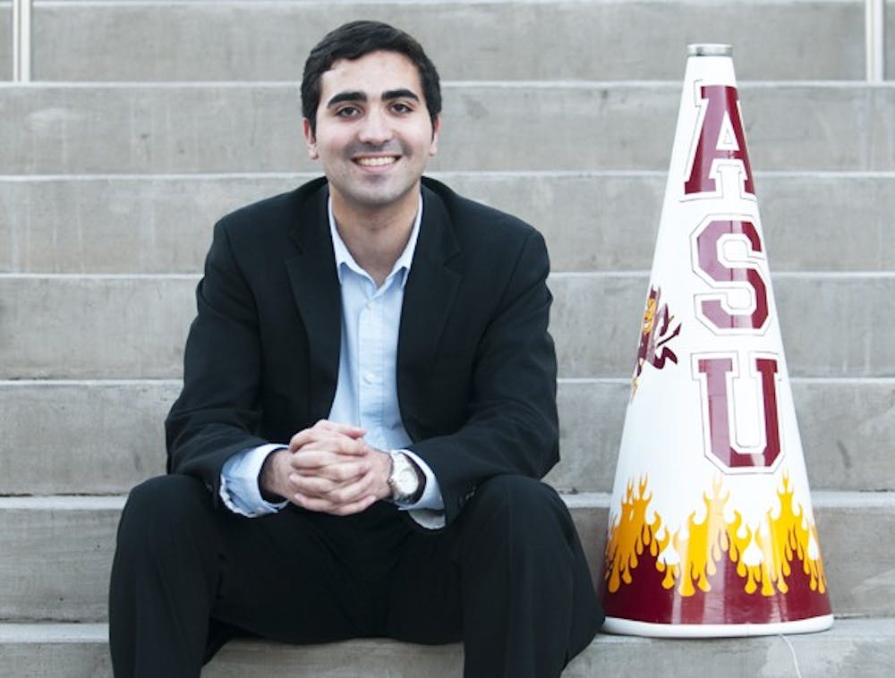 Tempe Undergraduate Student Government President Mark Naufel with the ASU spirit cone that was stolen back from UA on Jan. 17, after being in the rival's possession for more than 30 years. (Photo by Molly J Smith)