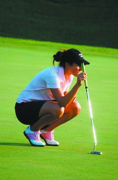 YE ON THE TARGET: ASU freshman Jennifer Johnson lines up her put during the NCAA Championship match. (PHOTO COURTESY OF JENNIFER JAECKELS)