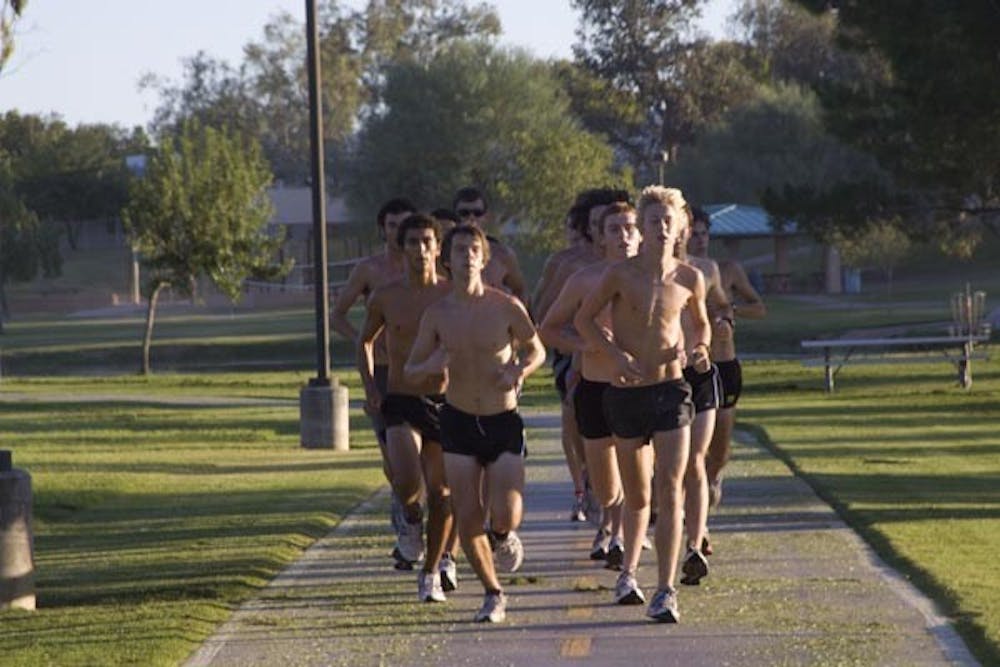 BEAT THE HEAT: The ASU men's cross country team runs together Tuesday morning to avoid running in the hottest parts of the day. The team opens the season this weekend at the George Kyte Invitational in Flagstaff. (Photo by Annie Wechter)