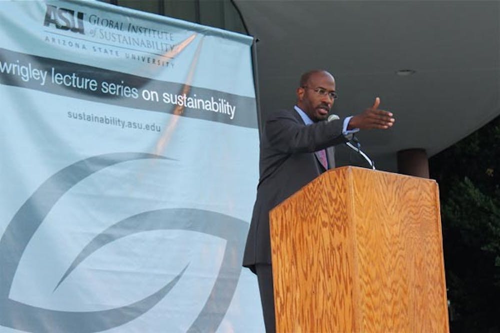 GREEN FOR ALL: Human rights and clean-energy economy pioneer Van Jones spoke about sustainability and going green in a lecture held on the Tempe campus Thursday evening. (Photo by Rosie Gochnour)