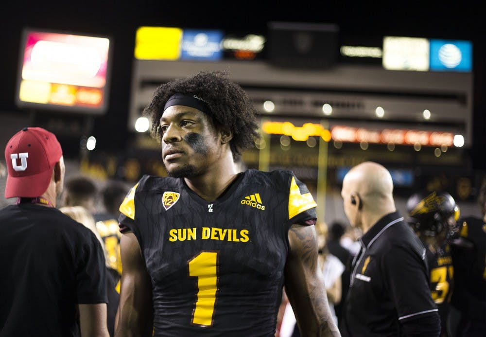 ASU Sun Devils wide receiver N'Keal Harry (1) walks off the field after  a football game against the Utah Utes in Sun Devil Stadium on Thursday, Nov. 10, 2016. 