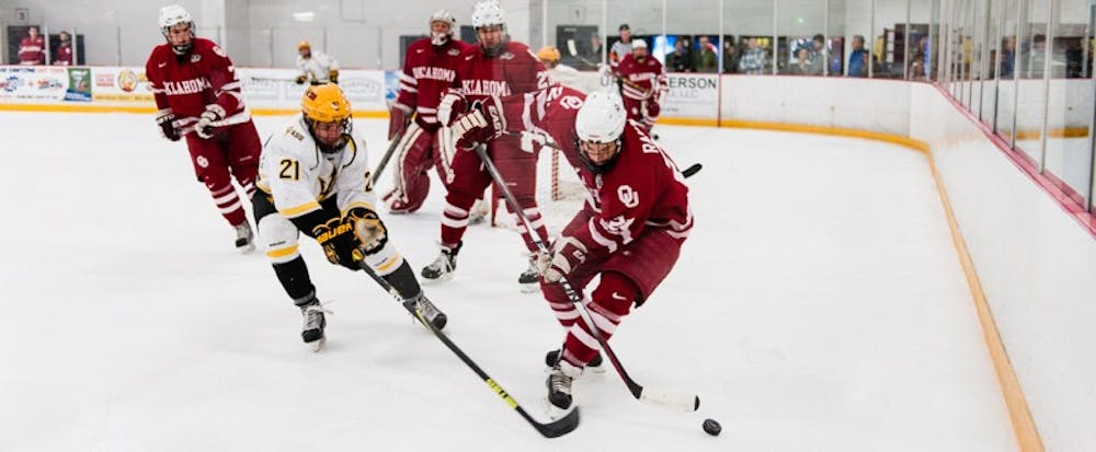 in a game against Oklahoma, Thursday, Jan. 8, 2015 at Oceanside Ice Arena in Tempe. The Sooners defeated the Sun Devils 5-3. (Ben Moffat/The State Press)