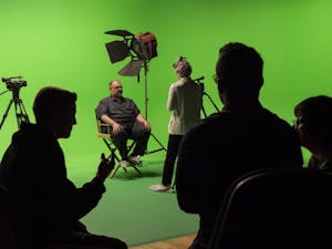 Journalism student Lahela Maxwell uses the green screen at Sun Studios to interview Professor Janaki Cedanna with an audience of film students. Friday, Feb. 03, 2017. 