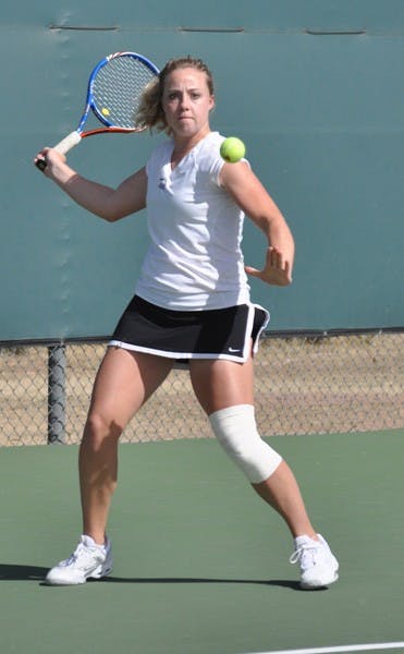 Road Travels: ASU sophomore Hannah James prepares for a forehand against Pacific on Feb. 13. The Sun Devils travel to Austin, Texas, on Friday for matchups against South Florida and Texas. (Photo by Sierra Smith)