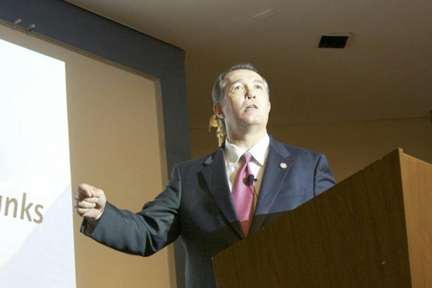 RESTORING COURAGE: Rep. Trent Franks, R-Ariz., speaks on Wednesday evening at the Glenn Beck-inspired “Restoring Courage” rally. (Photo by Shawn Raymundo)