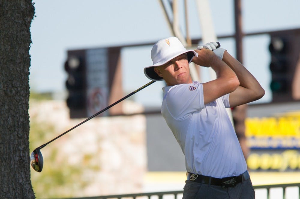 Max Rottluff tees off on the 17th hole during Round 2 of play on Saturday at the ASU Thunderbird Invitational on Saturday, April 2, 2016 at Karsten Golf Course in Tempe, Arizona.