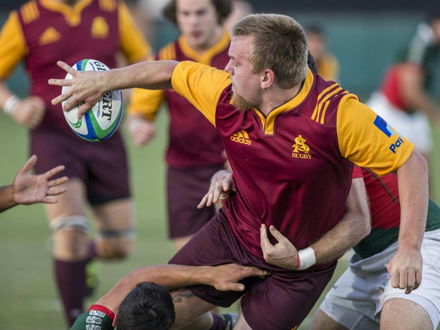 The ASU rugby team plays against the Mexico national rugby team at the Fiesta Bowl Rugby and Balloon Classic at Scottsdale Stadium in Scottsdale, Arizona, on Saturday April 23, 2016. Mexico beat the ASU team, 30-23.