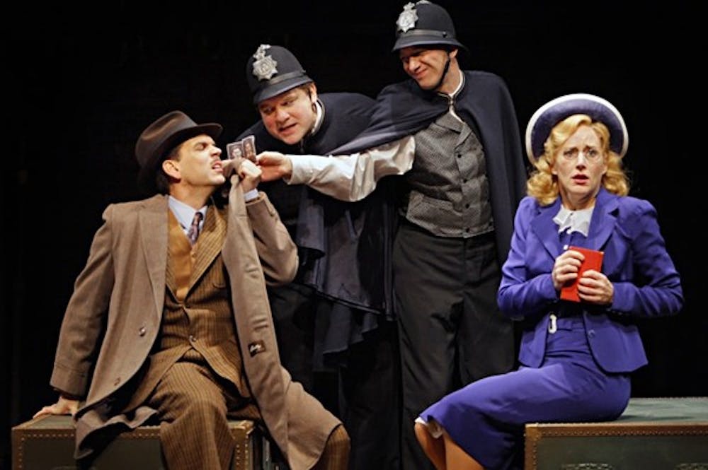 Robert O. Berdahl, Luverne Seifert, Jim Lichtsheidl and Sarah Agnew in "Alfred Hitchcock's The 39 Steps." (Photo by Michael Daniel, courtesy of Arizona Theatre Company)
