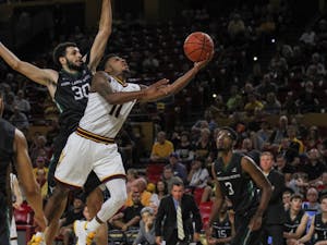 Junior Shannon Evans II (11) attemps a layup  at the ASU Verses Portland State mens basketball game in Tempe, Arizona, on Nov. 11, 2016.