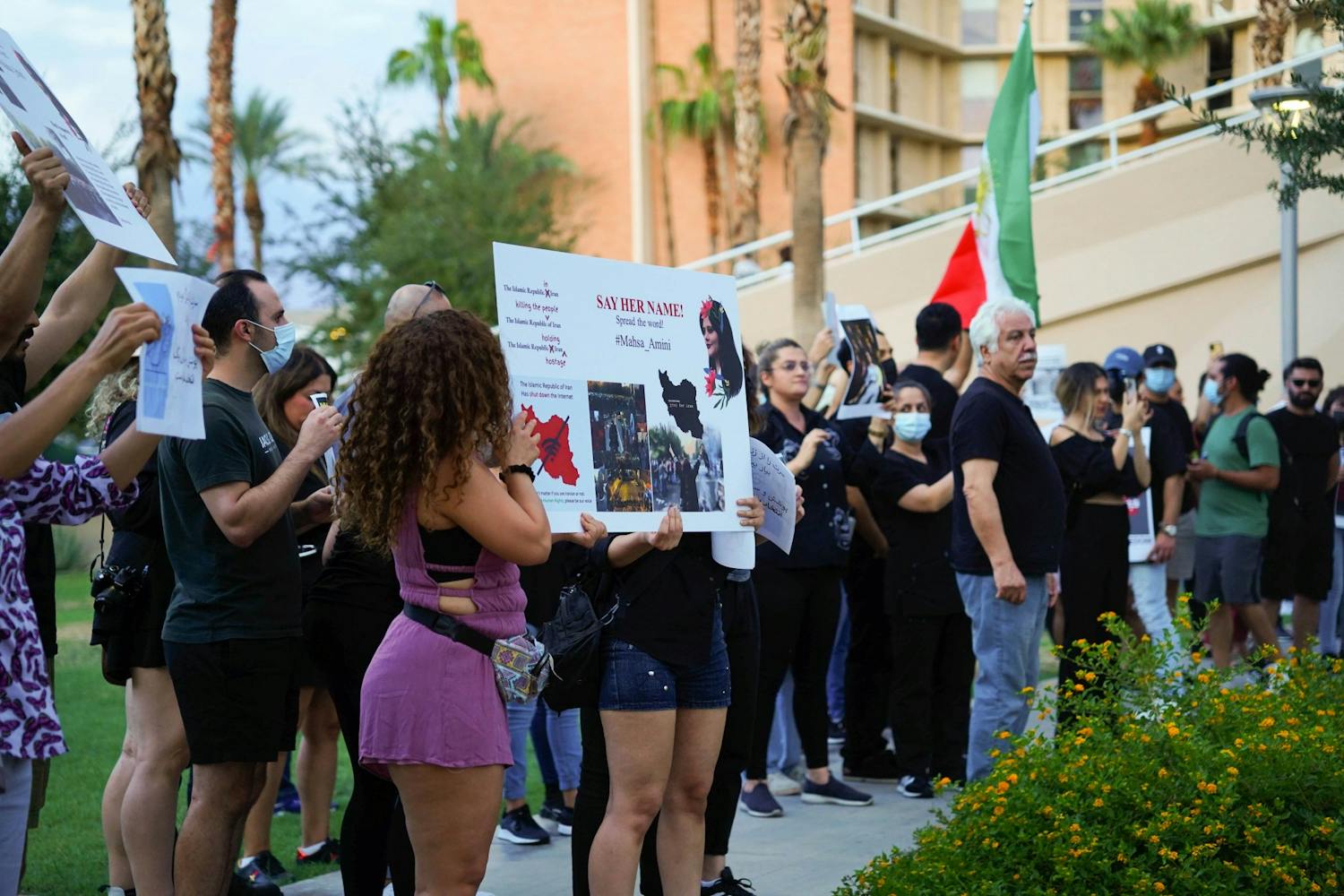 Protestors are pictured on the Tempe campus.&nbsp;