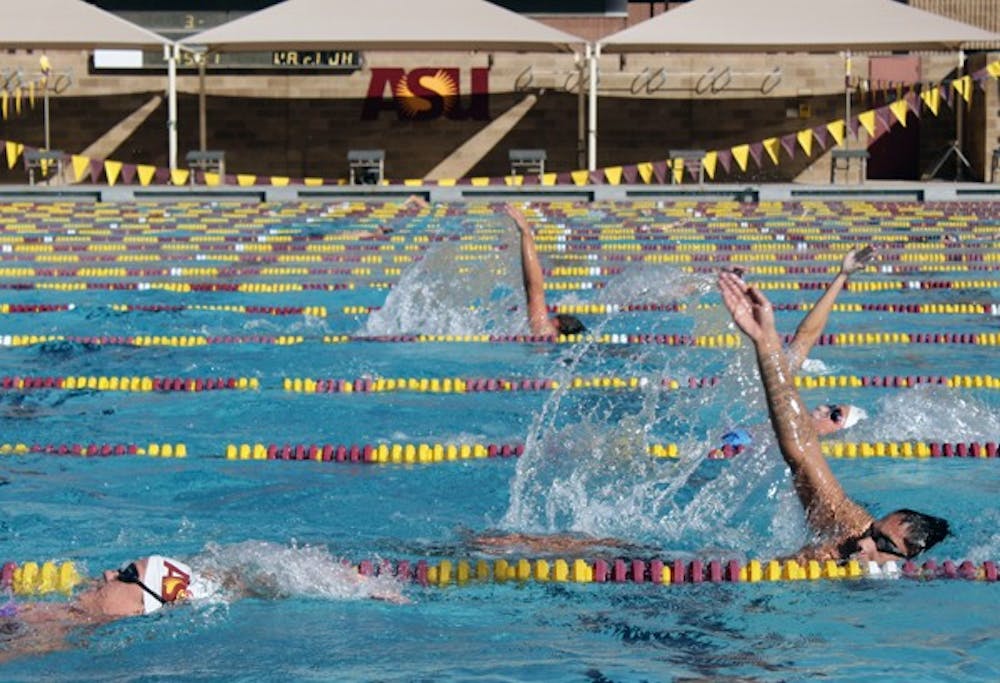 LINING UP: The ASU swim and dive team works out during Thursday’s practice. The Sun Devils are set to open their season at home against UNLV on Saturday. (Photo by Beth Easterbrook)