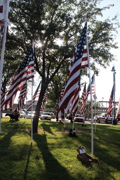 Flags are placed throughout Tempe Beach Park in memory of the Sept. 11 attacks.
