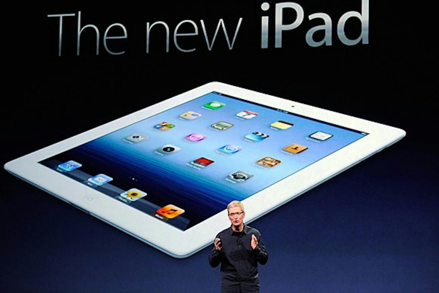 Apple Chief Executive Tim Cook introduces the new iPad. Photo from Kevork Djansezian / Getty Images.