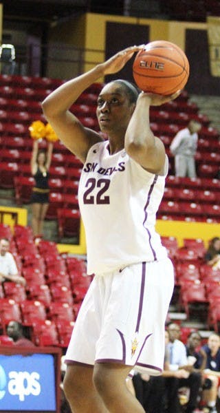 Redshirt senior forward Janae Fulcher shoots a free throw during ASU’s 65-59 loss to No. 23 Dayton in the ASU Classic on Sunday. (Photo by Kyle Newman)
