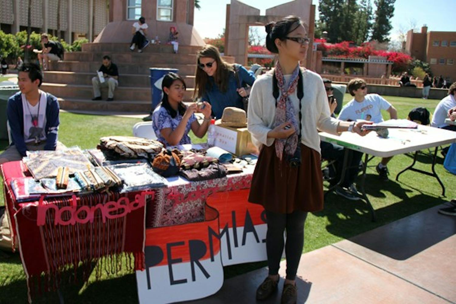 Student and Cultural Engagement sponsored World Fest on Hayden Lawn at the Tempe campus Tuesday, featuring international organizations across campus and the diverse foods, crafts and artifacts of their countries.  (Photo by Diana Lustig)