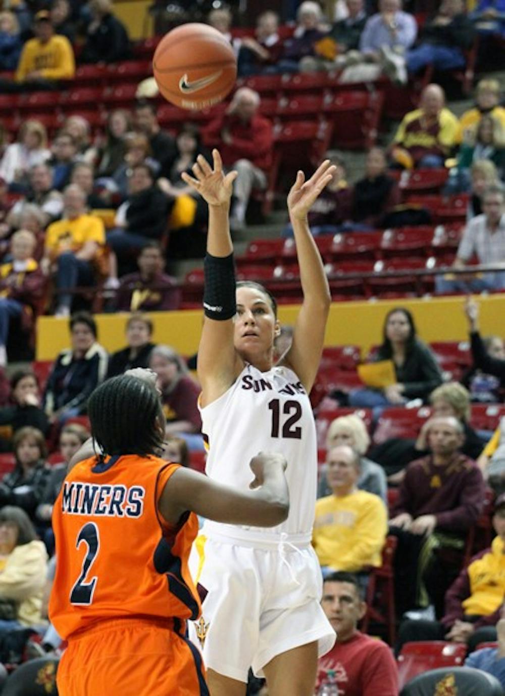 Alex Earl takes a shot in a game against UTEP on Dec. 28, 2011. Earl shot 75 percent from beyond the arc and was the offensive catalyst in ASU’s victory over Washington on Saturday. (Photo by Beth Easterbrook)