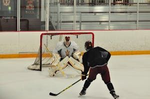 ASU Hockey: Montgomery Shoots on Pashovitz in Practice