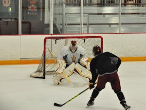 ASU Hockey: Montgomery Shoots on Pashovitz in Practice