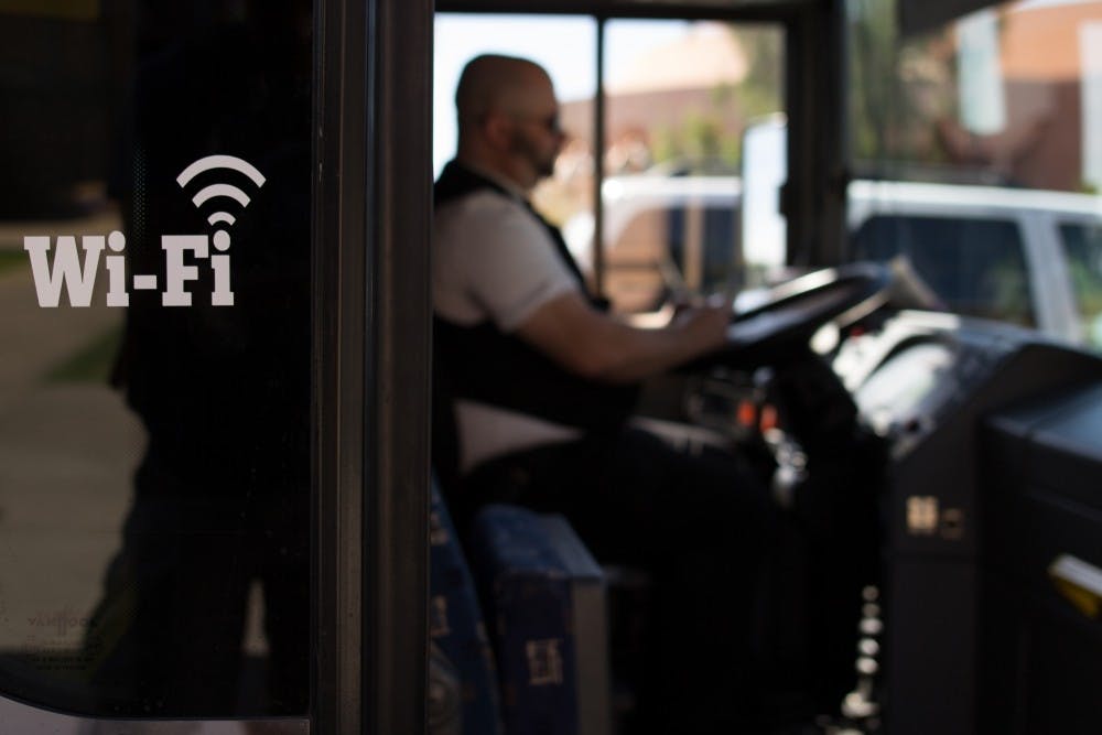 An ASU Gold Shuttle pictured on Monday, April 4, 2016 on S. Forest Ave.